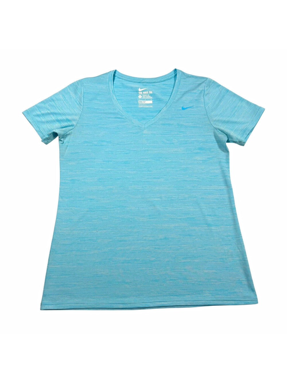 Nike Dri-FIT Nike Tee Women's Blue Striped V-Neck Short Sleeve T-Shirt L